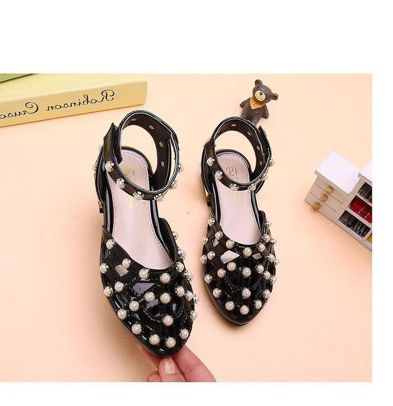 Children's High Heels Korean Version Princess Fish Mouth Bow Little Girl Crystal Shoes