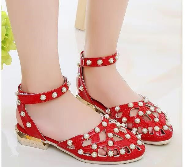 Children's High Heels Korean Version Princess Fish Mouth Bow Little Girl Crystal Shoes