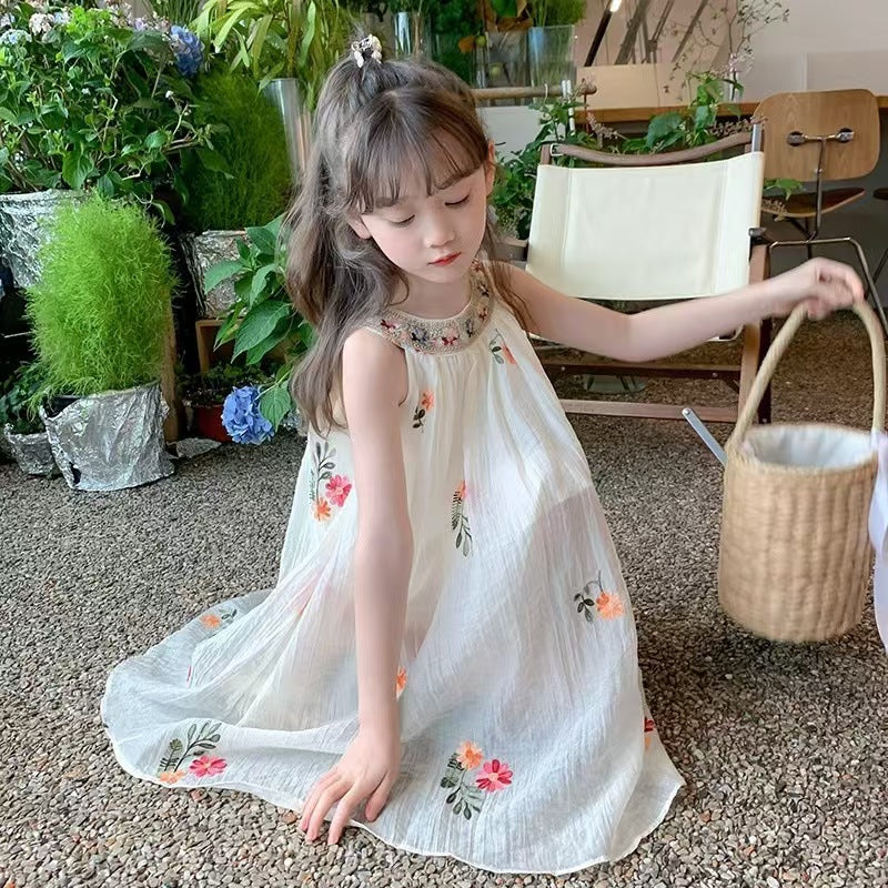 Girls Embroidered Korean Style Sleeveless Dress