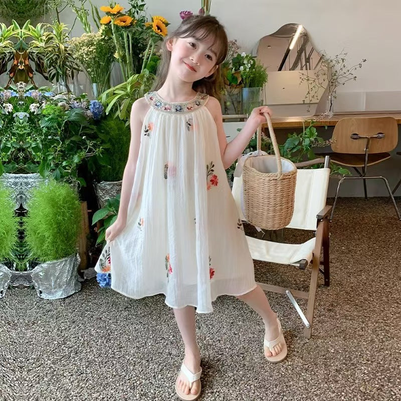 Girls Embroidered Korean Style Sleeveless Dress