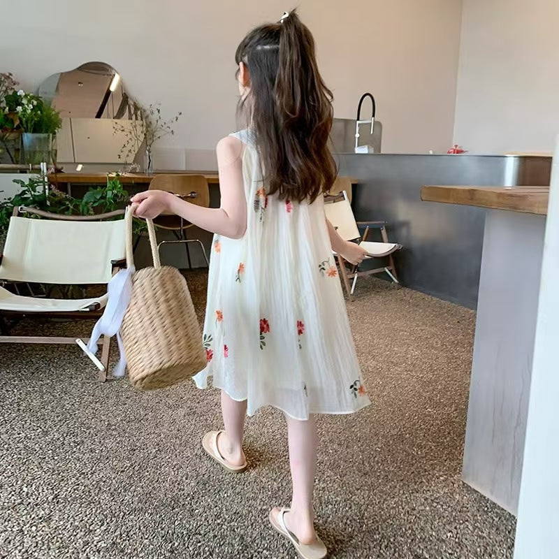 Girls Embroidered Korean Style Sleeveless Dress