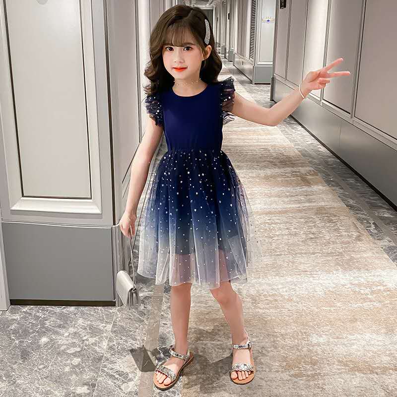Girls Princess Dresses Star Pattern Girls Sleeveless Kid Dress Teenage Outfits for Girls