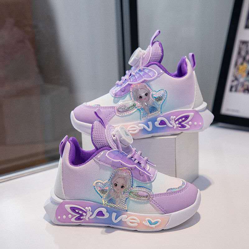 New Princess Elsa Shoes with Leather Surface, Super Soft Waterproof Children's Sports Shoes