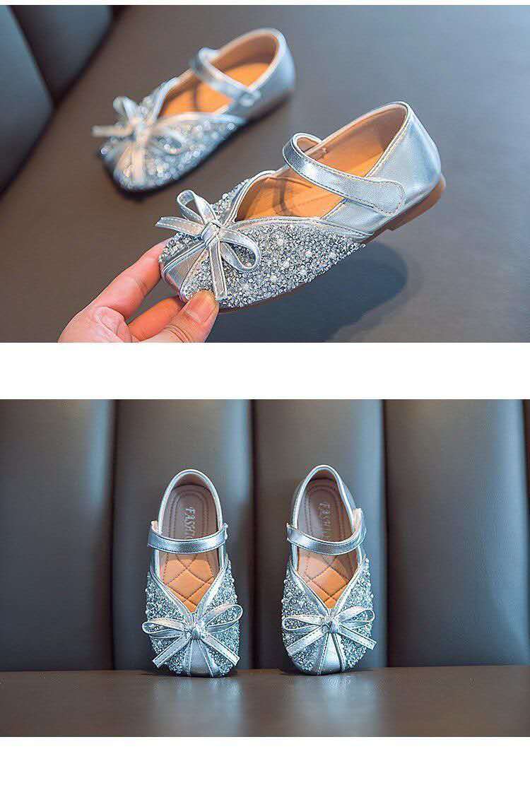Spring Autumn New Soft Bottom Rhinestone Bow Leather Children Shoes Slip Girls Shoes for Kids Flats (Available)