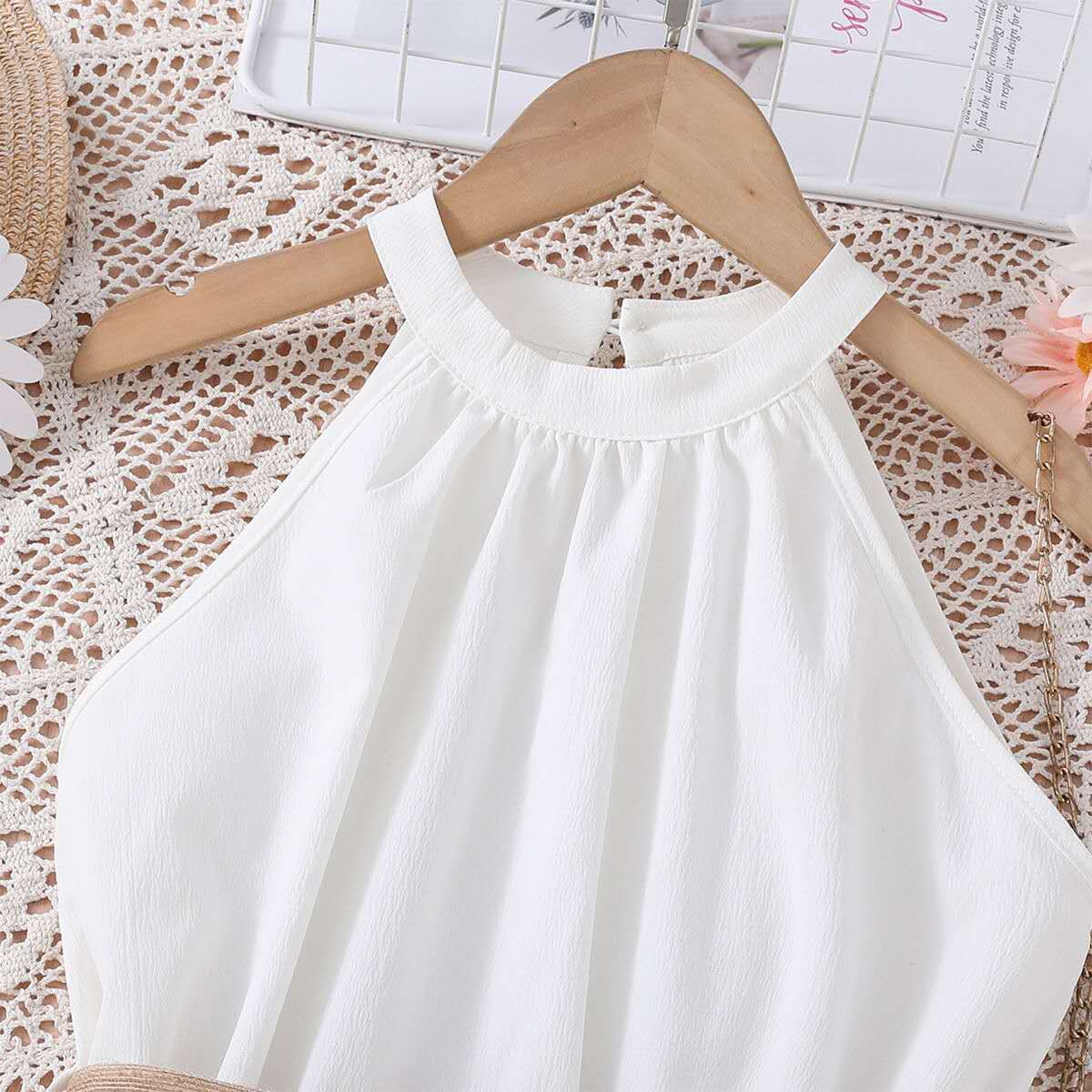 summer new girl's halter dress solid color cute long dress teenage big girls clothes with belt fashion kids clothes