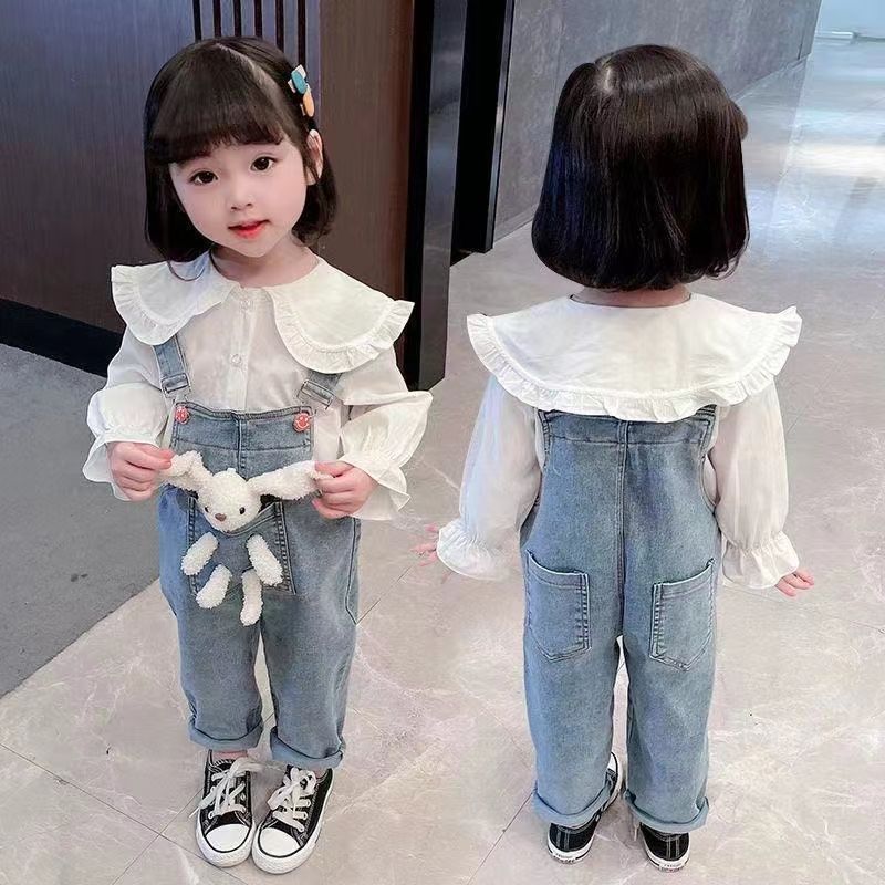 3 PCS Girl Clothing Sets Baby Girl Cartoon Pullover Hoody(Tops+ Jeans+ Doll) Set