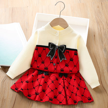 New winter children clothes set girl sweaters ruffle skirts 2pcs