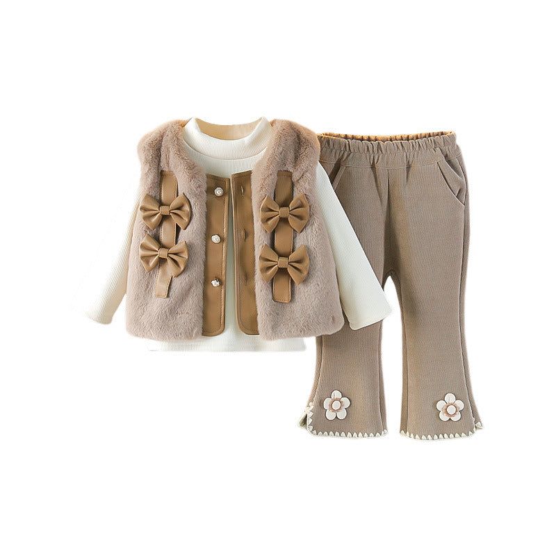Girls' plush winter three-piece suit, fashionable and warm for baby girls (Available)