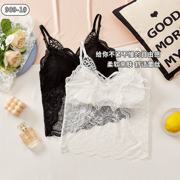 Breathable Cotton Double Padded Camisoles Butterfly Beautiful Back Women Mesh Lace Chest Wrap Top