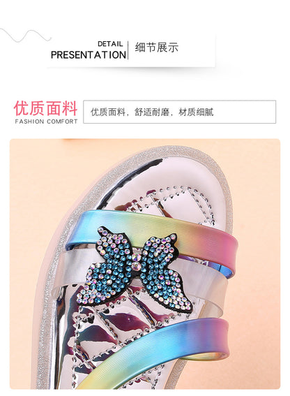 Rhinestone girls sandals colorful rainbow