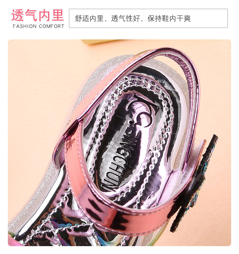 Rhinestone girls sandals colorful rainbow