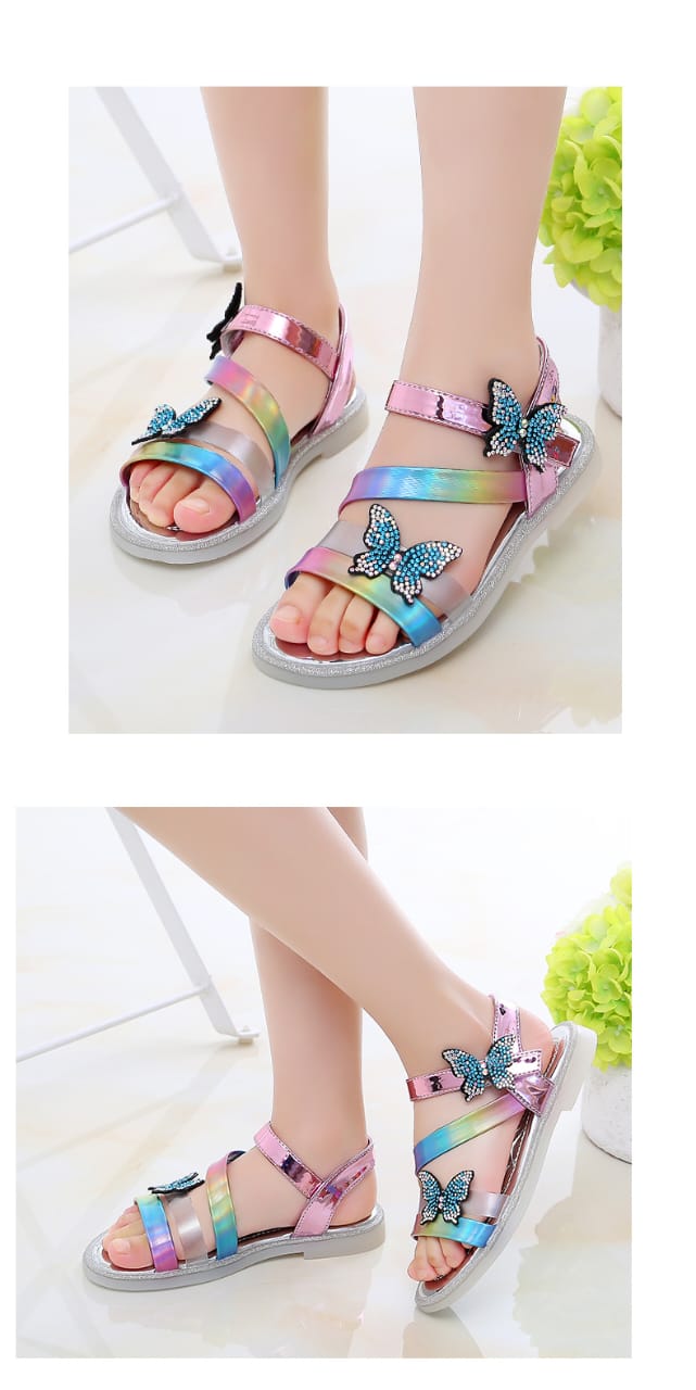 Rhinestone girls sandals colorful rainbow