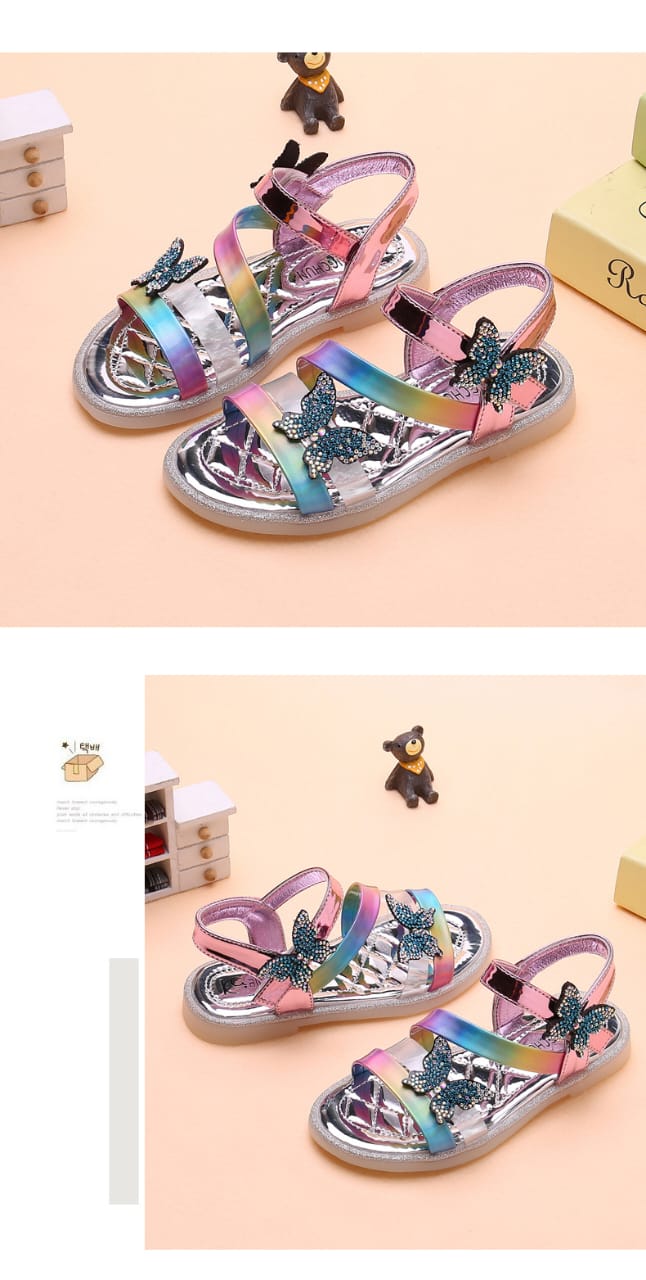 Rhinestone girls sandals colorful rainbow