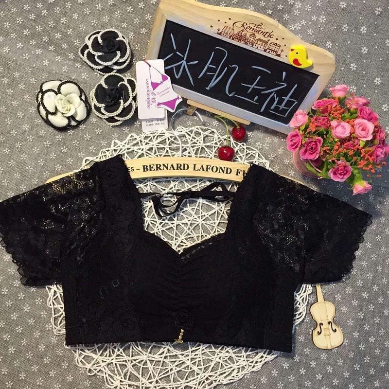 Women Blouse Elegant & Traditional Oktoberfest Half Sleeve Lace and Transparent Bavaria Dirndl Blouse