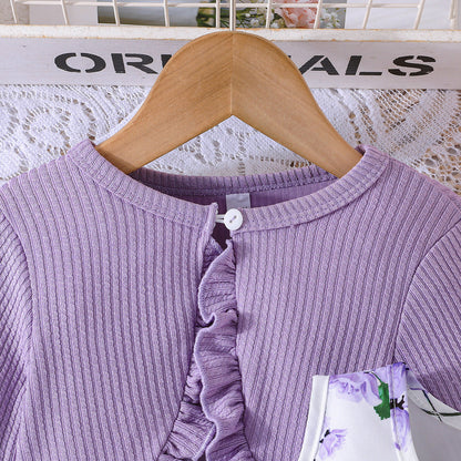 Girls' Colorful Suspender Skirt Solid Color Coat Set