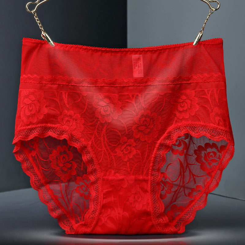 High Waist Hollow-out Lace Sexy Ladies Panties Breathable Traceless Sheath Cotton Stall