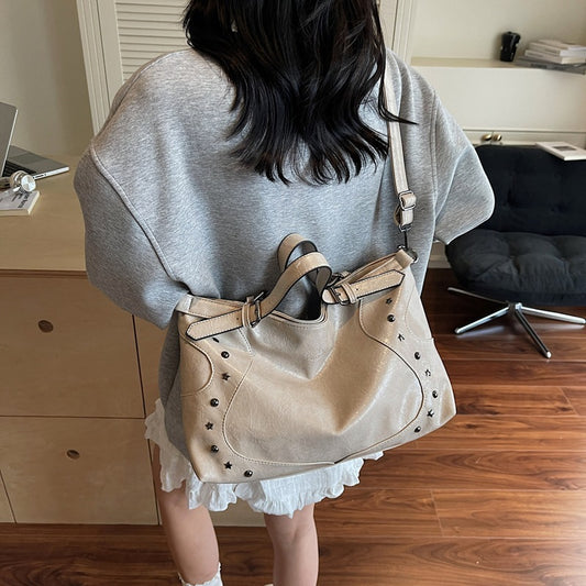 Retro Biker's Style Fashion Large Capacity Crossbody Handbag