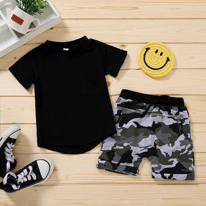 Black Camouflage Letters Pullover Boys' Suit