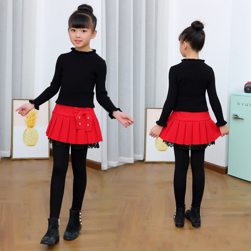 Girls' Bottoming Skirt Pants Winter Style Plus Velvet Thickening