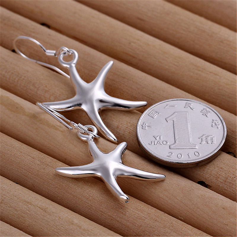 Silver-plated Starfish Necklace And Earrings Set