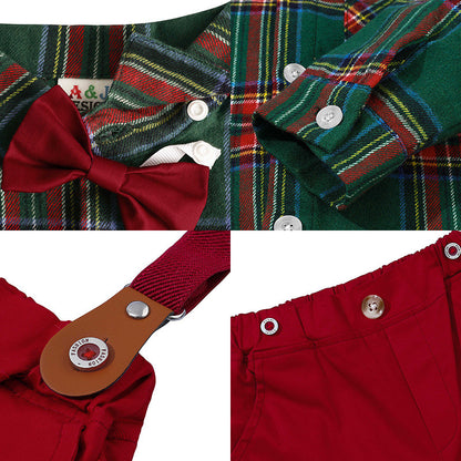 Boy Fashionable Suit Plaid Shirt Outfit