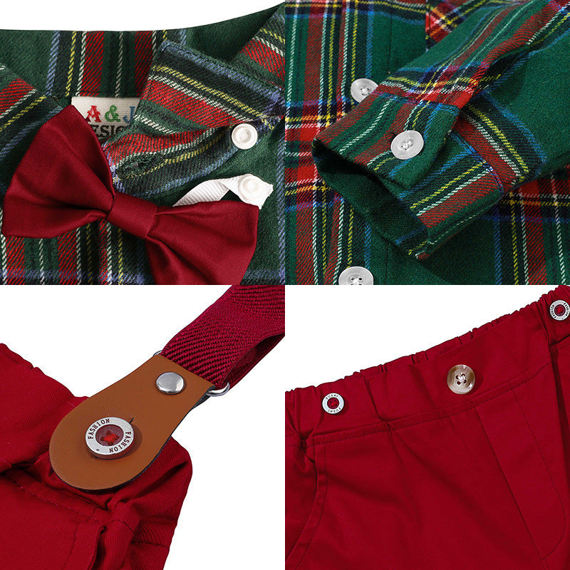 Boy Fashionable Suit Plaid Shirt Outfit