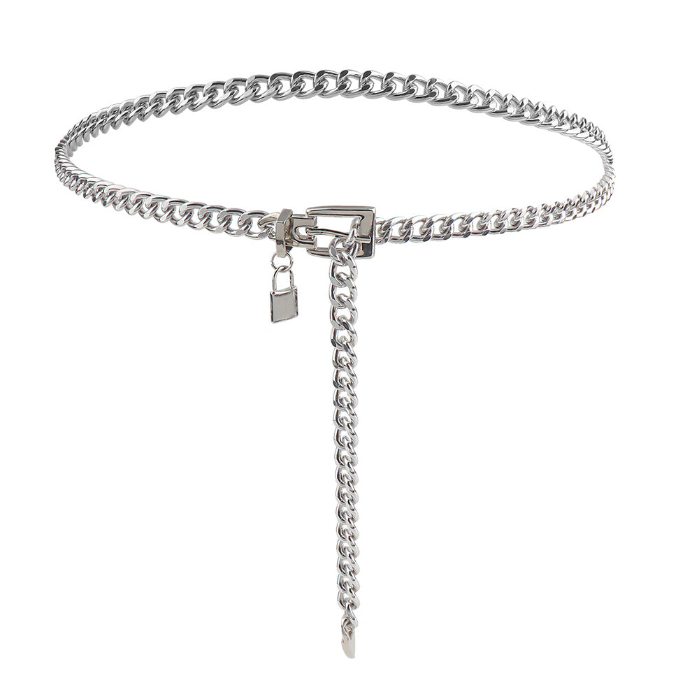 New Hip Hop Fashion For Men And Women Metal Waist Chain Padlock Pendant Versatile Jeans Skirt Accessories Thick Chain (Copy)