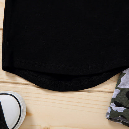 Black Camouflage Letters Pullover Boys' Suit