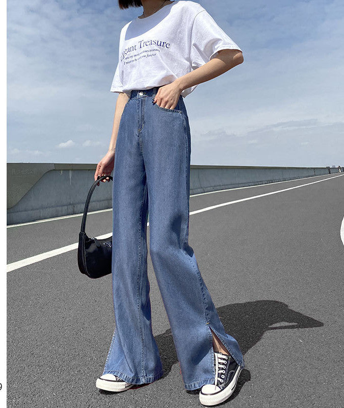 New Loose Straight High Waist Summer Ice Silk Wide-leg Pants