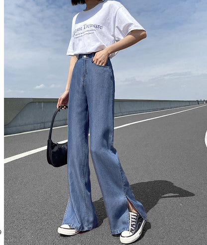 New Loose Straight High Waist Summer Ice Silk Wide-leg Pants