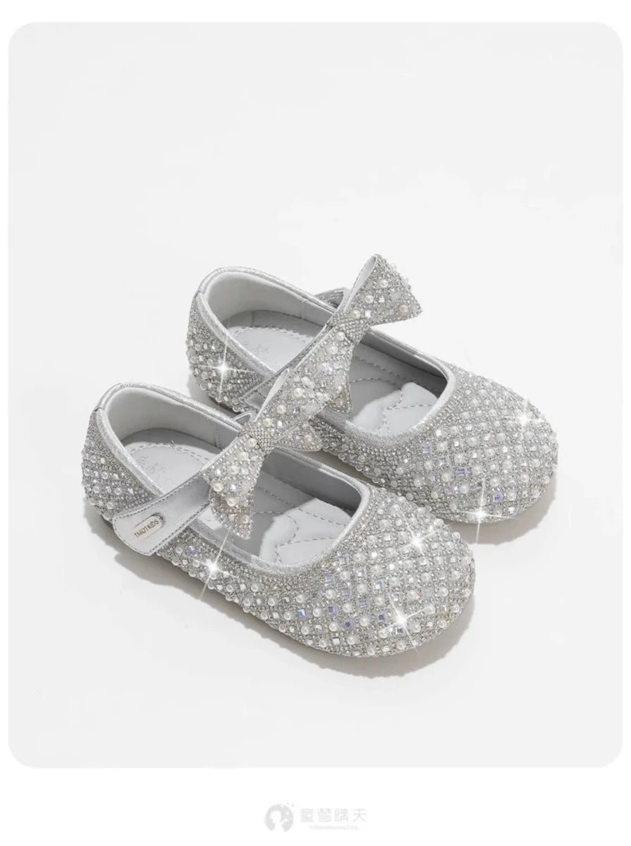 Autumn New Girls Single Princess Shoes Pearl Shallow Children's 2025 Comfortable Flat Shoes Kid Baby Rhinestone Bowknot Shoes - Mom & Kids