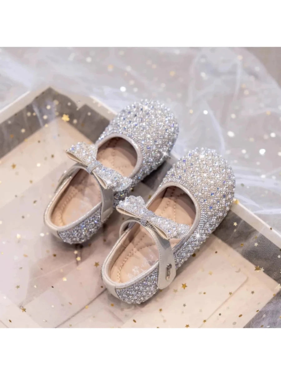 Autumn New Girls Single Princess Shoes Pearl Shallow Children's 2025 Comfortable Flat Shoes Kid Baby Rhinestone Bowknot Shoes - Mom & Kids