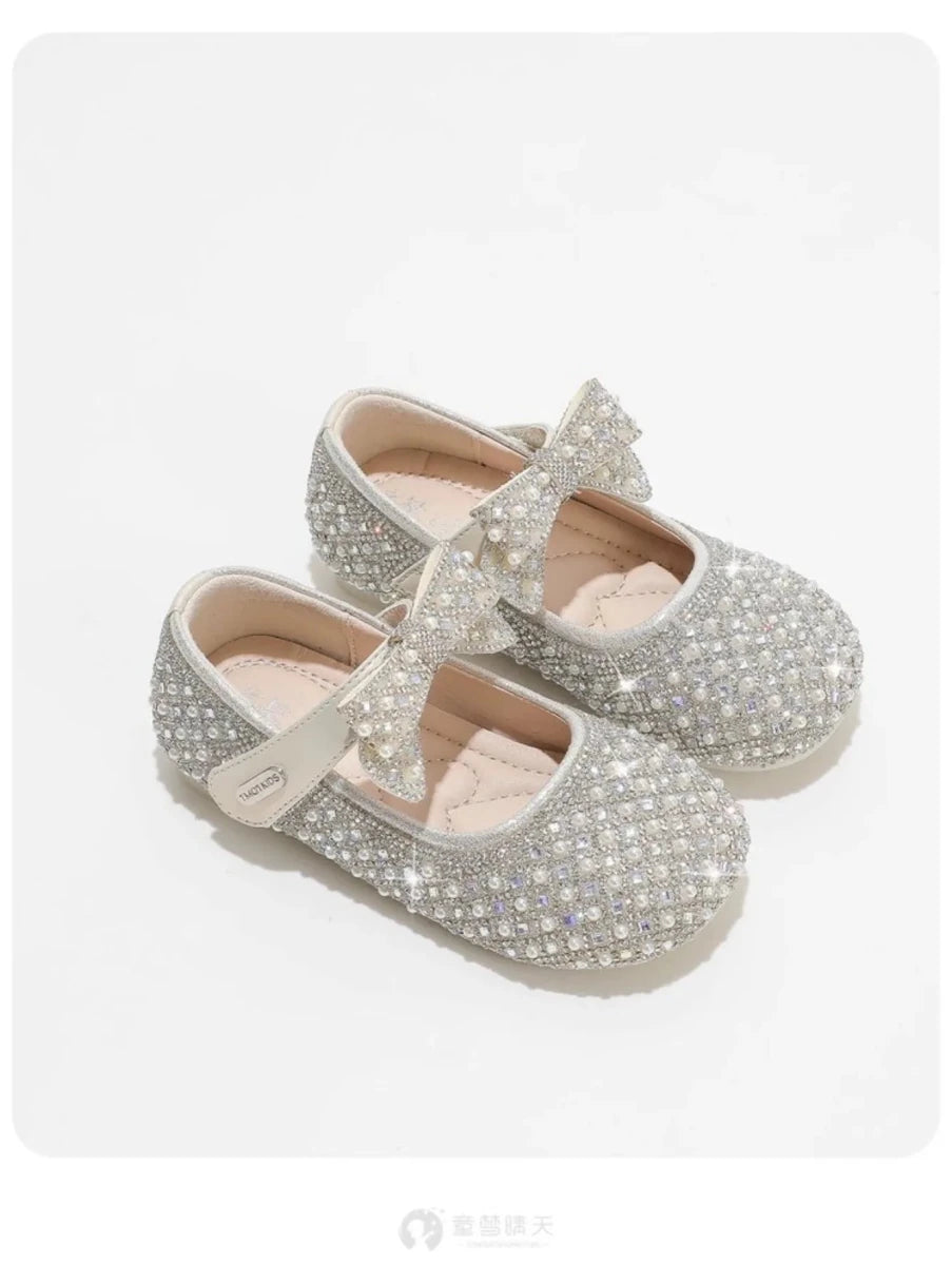 Autumn New Girls Single Princess Shoes Pearl Shallow Children's 2025 Comfortable Flat Shoes Kid Baby Rhinestone Bowknot Shoes - Mom & Kids