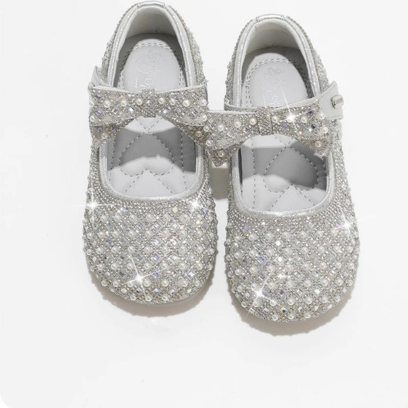 Autumn New Girls Single Princess Shoes Pearl Shallow Children's 2025 Comfortable Flat Shoes Kid Baby Rhinestone Bowknot Shoes - Mom & Kids