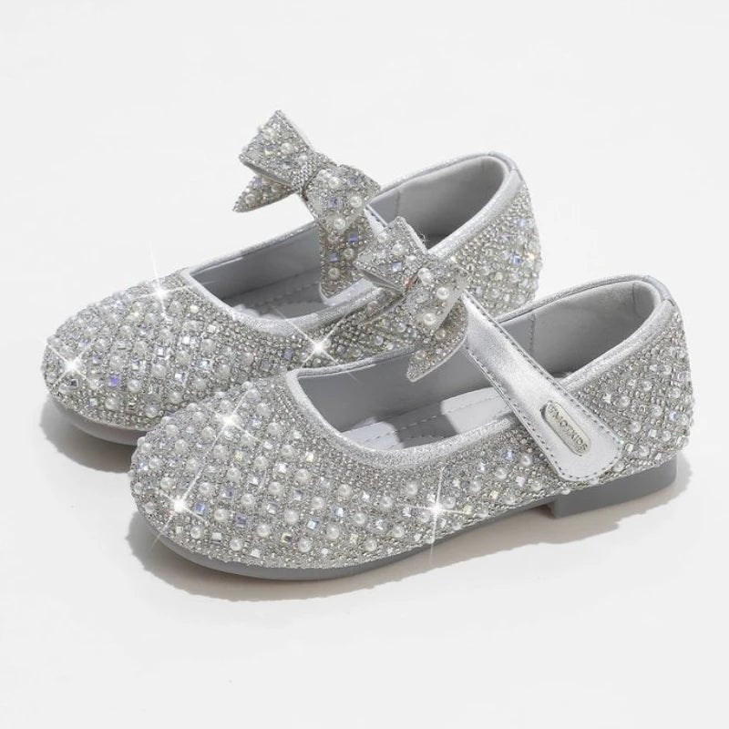 Autumn New Girls Single Princess Shoes Pearl Shallow Children's 2025 Comfortable Flat Shoes Kid Baby Rhinestone Bowknot Shoes - Mom & Kids
