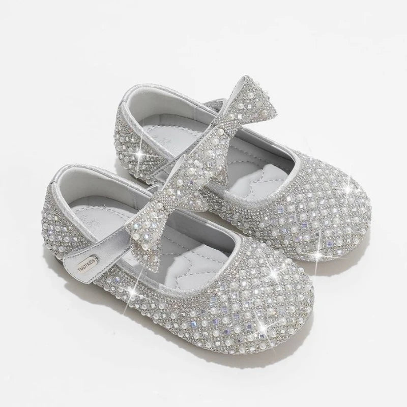 Autumn New Girls Single Princess Shoes Pearl Shallow Children's 2025 Comfortable Flat Shoes Kid Baby Rhinestone Bowknot Shoes - Mom & Kids