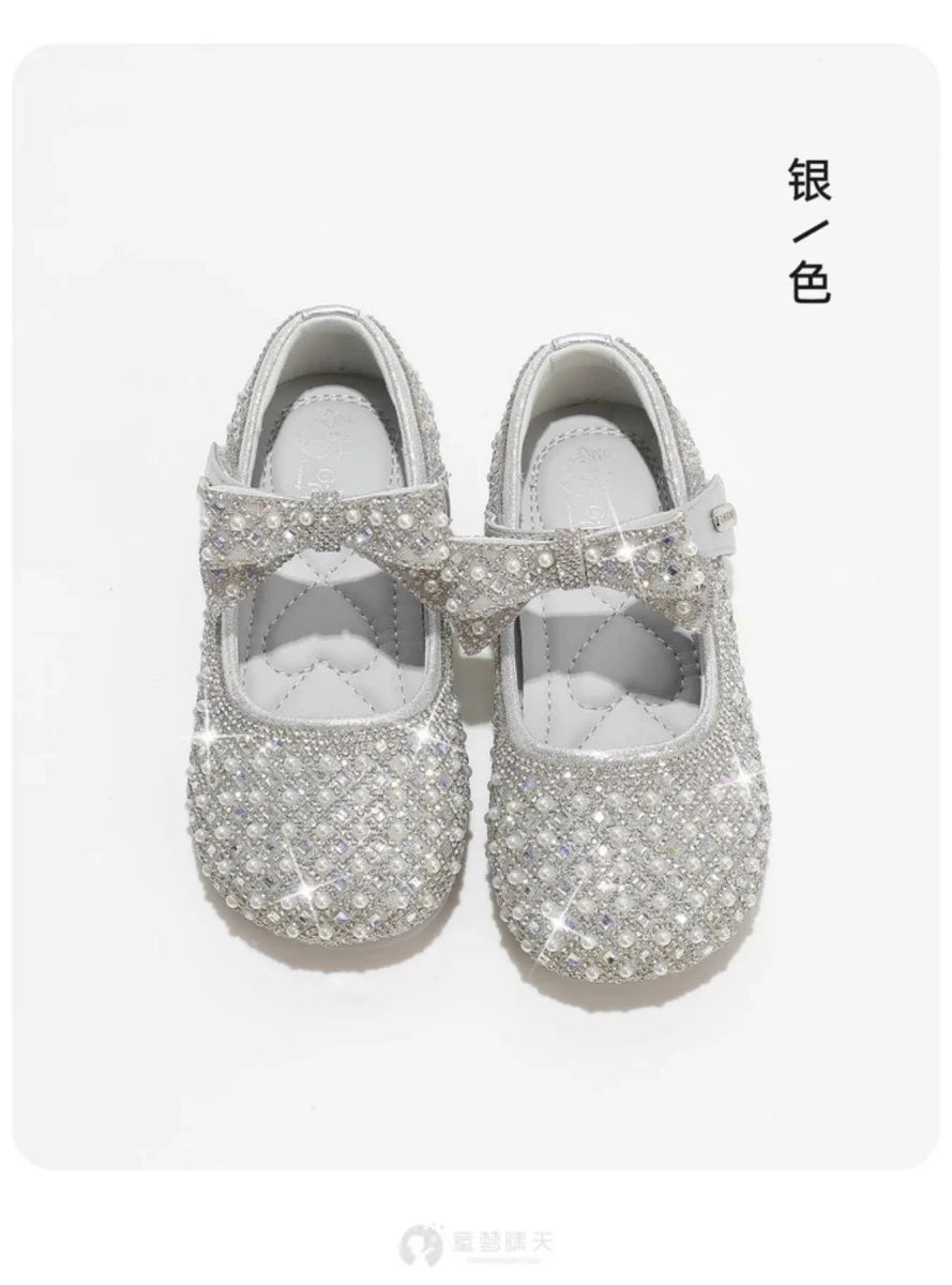 Autumn New Girls Single Princess Shoes Pearl Shallow Children's 2025 Comfortable Flat Shoes Kid Baby Rhinestone Bowknot Shoes - Mom & Kids