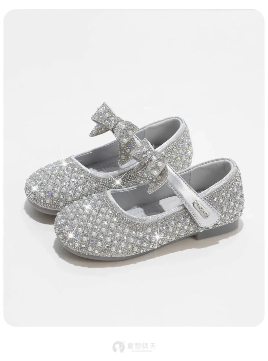 Autumn New Girls Single Princess Shoes Pearl Shallow Children's 2025 Comfortable Flat Shoes Kid Baby Rhinestone Bowknot Shoes - Mom & Kids