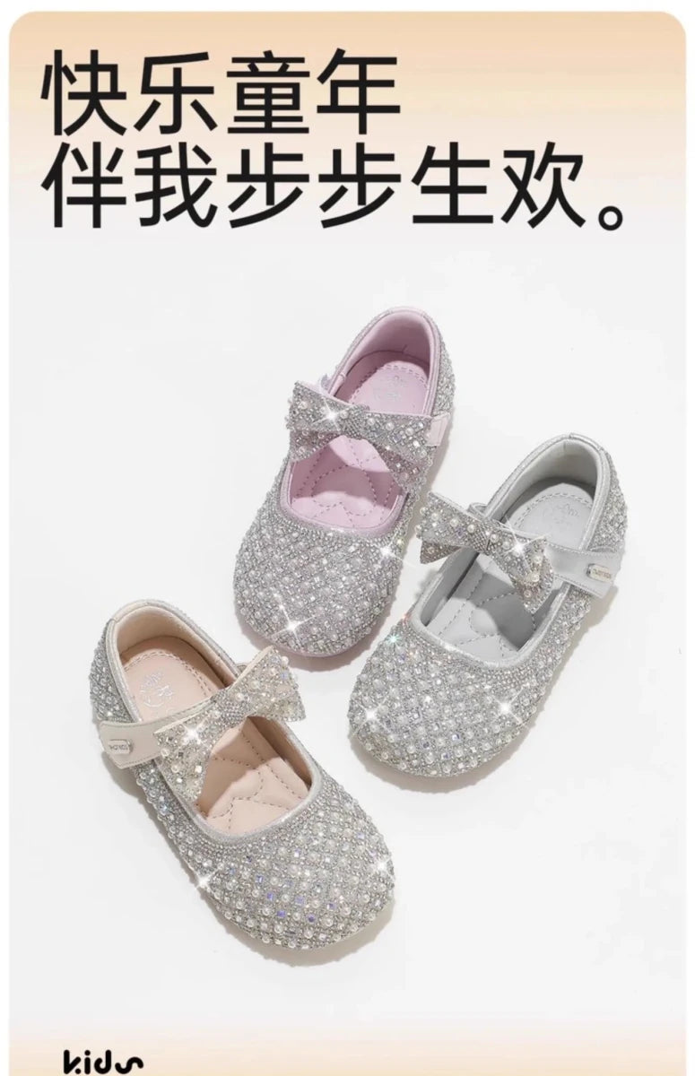 Autumn New Girls Single Princess Shoes Pearl Shallow Children's 2025 Comfortable Flat Shoes Kid Baby Rhinestone Bowknot Shoes - Mom & Kids
