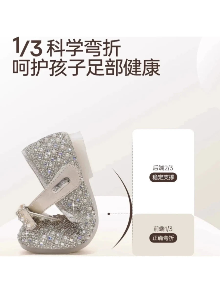 Autumn New Girls Single Princess Shoes Pearl Shallow Children's 2025 Comfortable Flat Shoes Kid Baby Rhinestone Bowknot Shoes - Mom & Kids