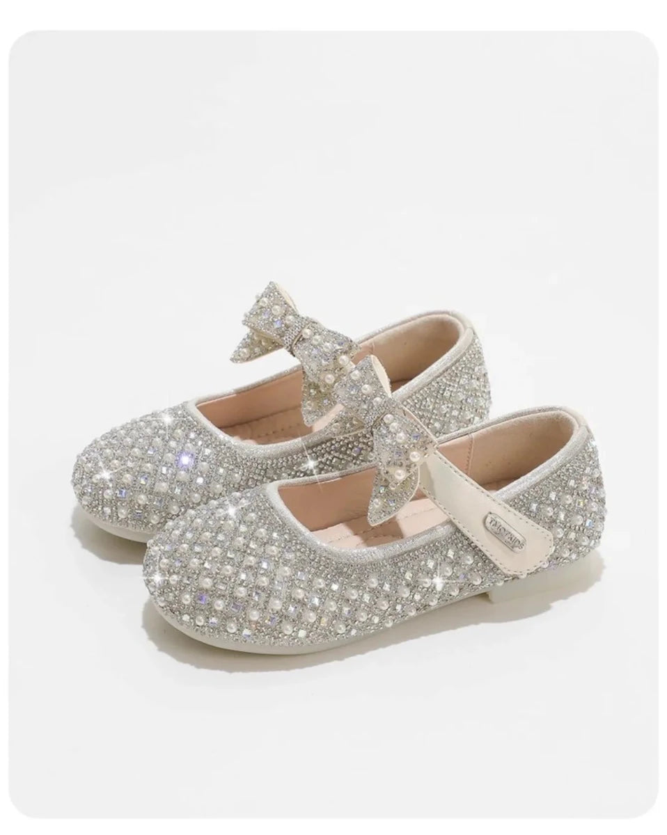 Autumn New Girls Single Princess Shoes Pearl Shallow Children's 2025 Comfortable Flat Shoes Kid Baby Rhinestone Bowknot Shoes - Mom & Kids