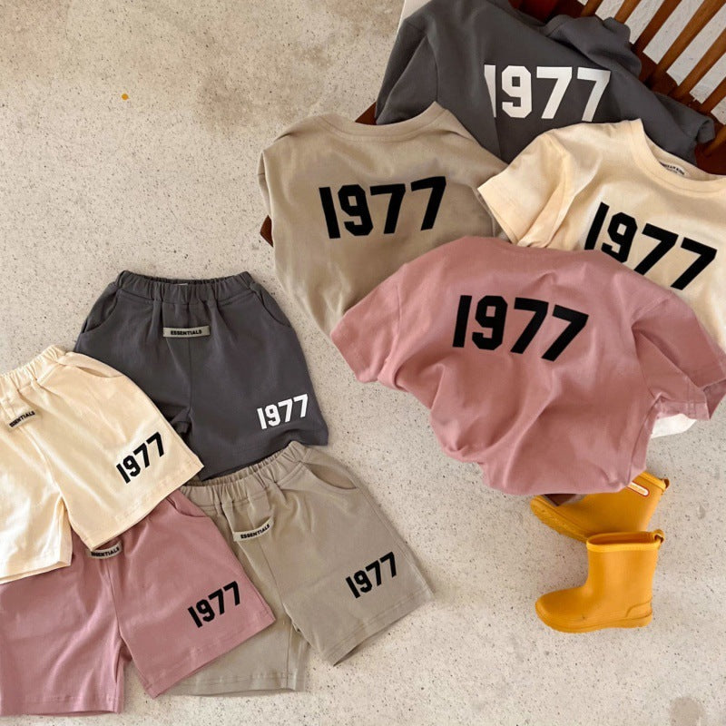 Children's Cotton Suit Summer New Boys And Girls Printed Short-sleeved T-shirt Baby Shorts Two-piece Set