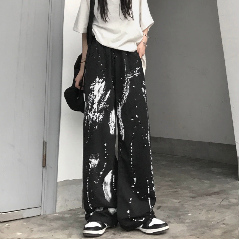 Wide Leg Pants High Waist Drape Retro