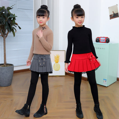 Girls' Bottoming Skirt Pants Winter Style Plus Velvet Thickening
