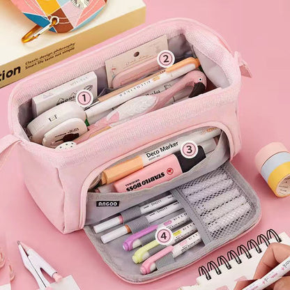 Fashion Double Canvas Multifunctional Pencil Case
