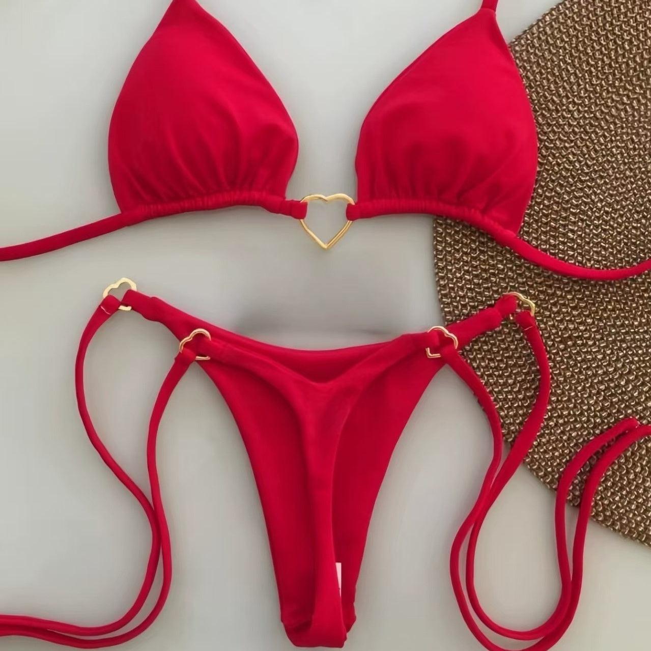 New Nylon Solid Color Love Bikini Suit