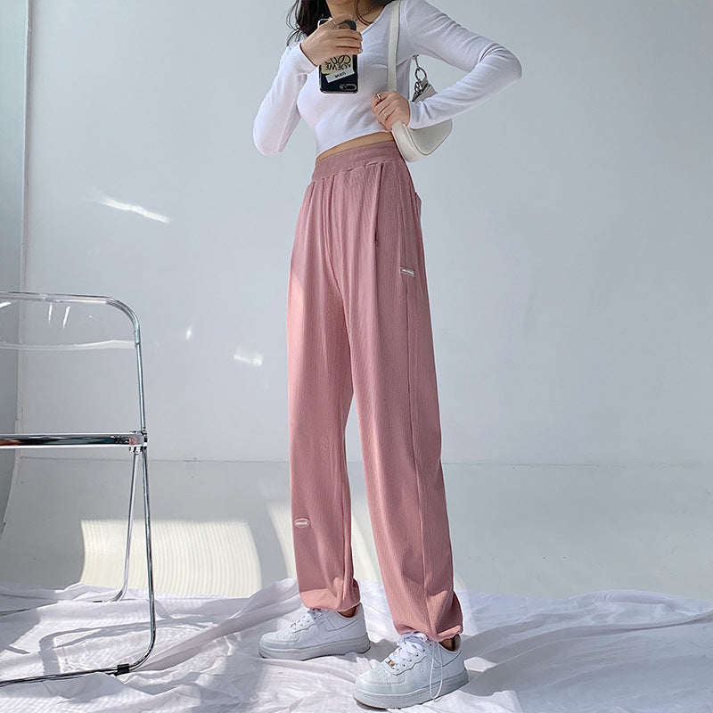 Ice Silk Wide-leg Pants Women's Summer Thin Loose-fitting High Waist