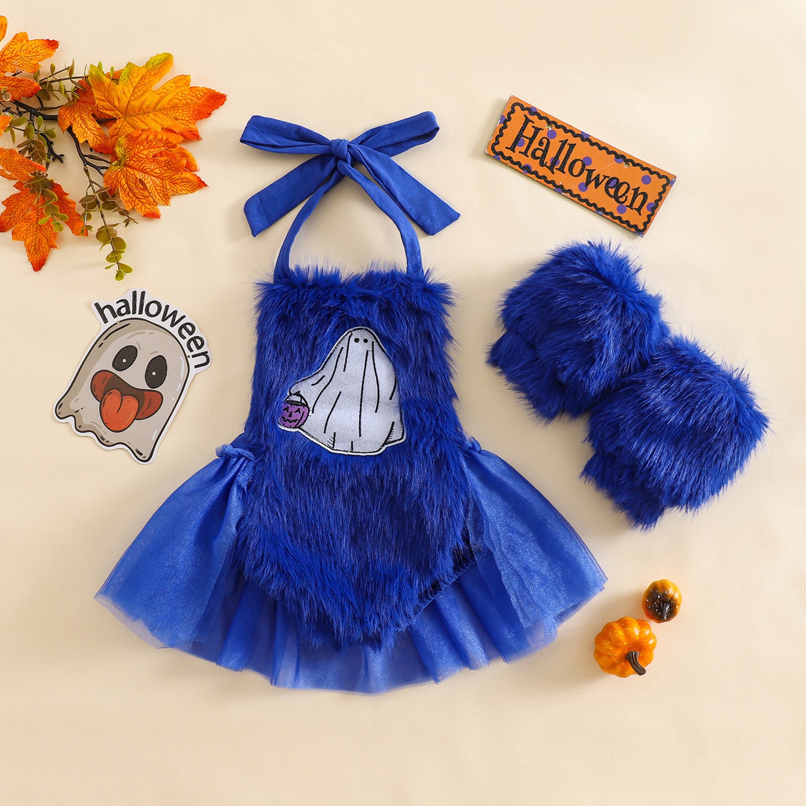 Halloween Children's Clothing Plush Girls' Cute Crawling Suit Two-piece Set