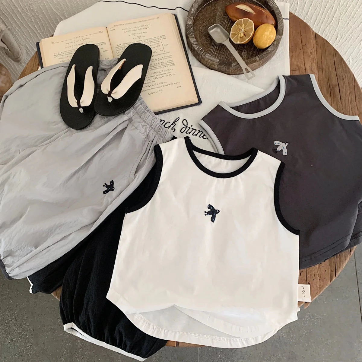 Baby Boys Summer Vest Sets Bird Embroidery Top+Elastic Waist Short Kids Boys Two-piece Suit Loose Thin Toddler Boys Sport Sets - Mom & Kids