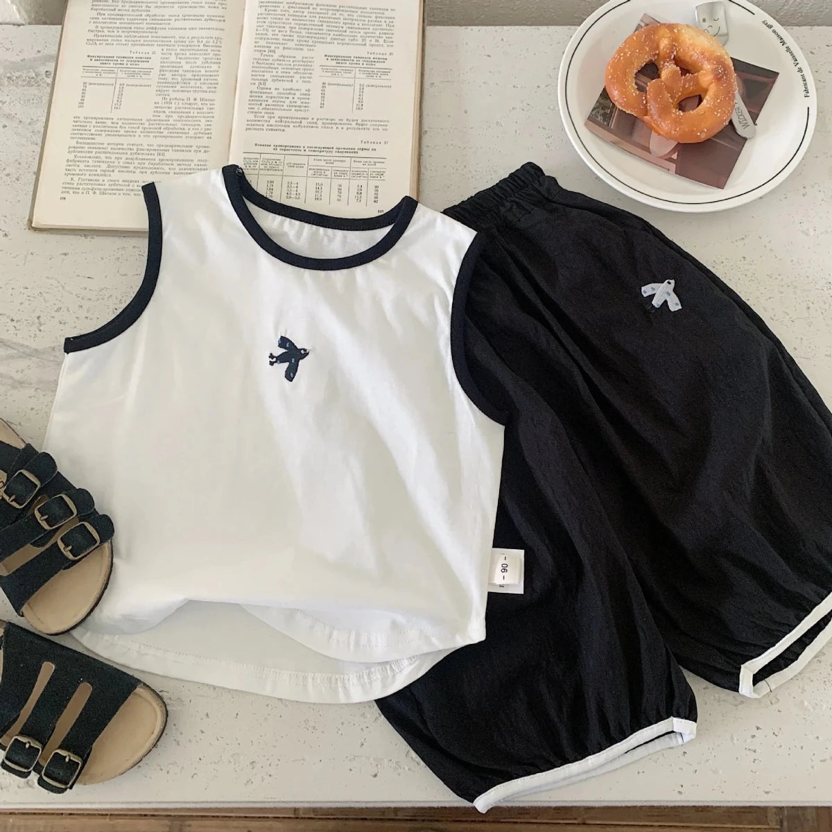 Baby Boys Summer Vest Sets Bird Embroidery Top+Elastic Waist Short Kids Boys Two-piece Suit Loose Thin Toddler Boys Sport Sets - Mom & Kids